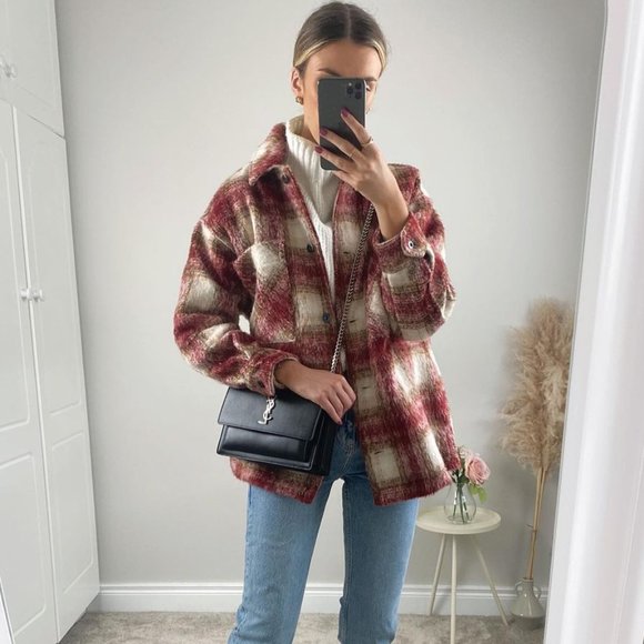 BLOGGER'S FAVE! Zara Plaid Overshirt Shacket Jacket Sz M NWT - Picture 3 of 16
